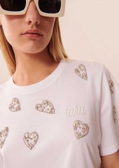 TARA JARMON T-Shirt Taralove Blanc En Coton Brode Wholesale