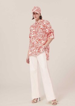 TARA JARMON Tallulah - Haut Ecru A Motif Graphique Corail Online