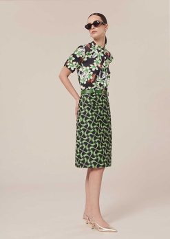 TARA JARMON Jupe Jola Bleu Nuit Avec Motif Graphique Vert Online